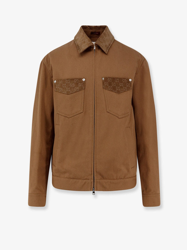 Gucci Canvas Jacket With Gg Details Camel