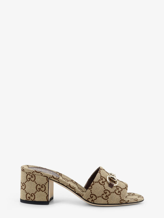 Gucci Gg Fabric Sandals With Metal Horsebit Camel Ebony N Acero