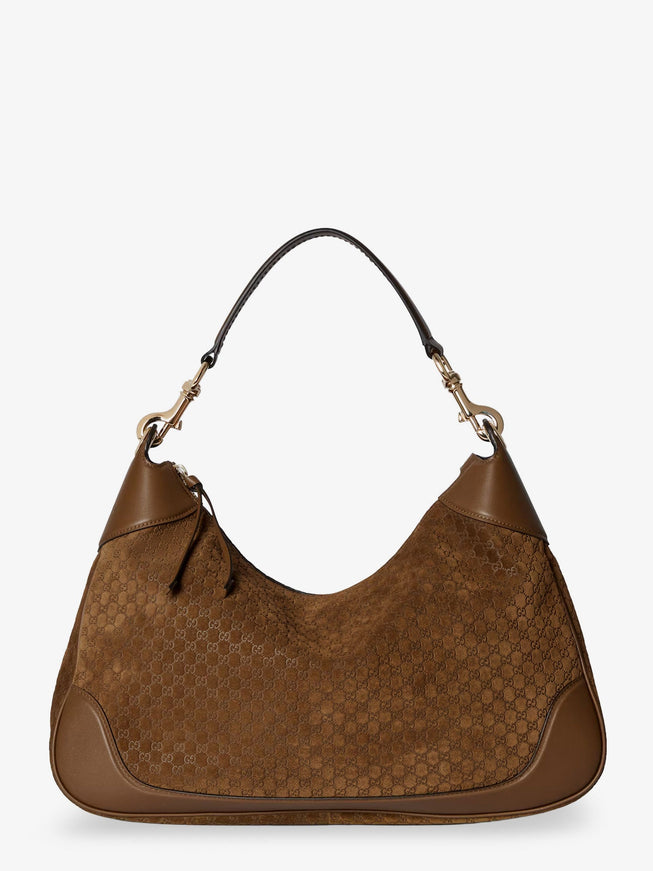 Gucci Gucci B Suede Shoulder Bag With All-Over Gg Motif Uni Pepper Brown