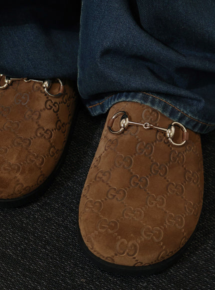 Gucci Suede Sandals With All-Over Gg Motif