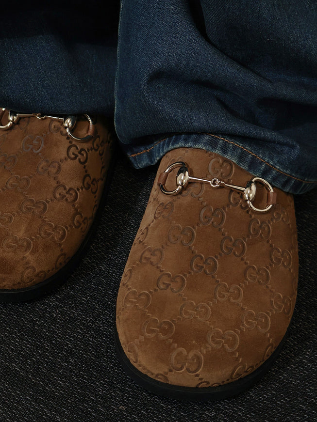 Gucci Suede Sandals With All-Over Gg Motif