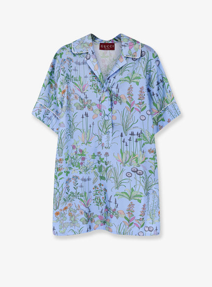 Gucci Printed Silk Shirt Azure Ivory Mc