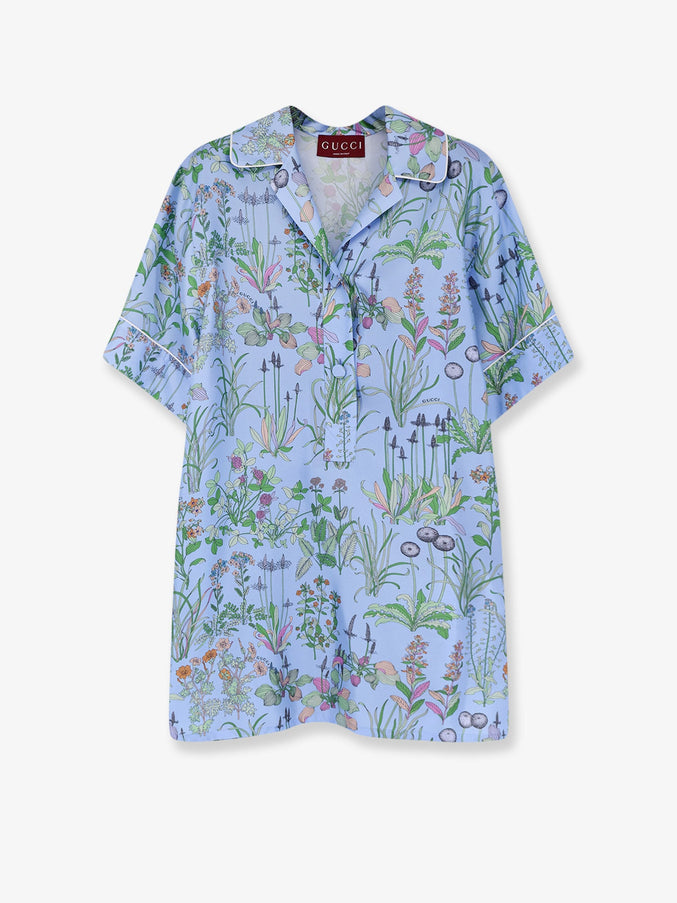 Gucci Printed Silk Shirt Azure Ivory Mc