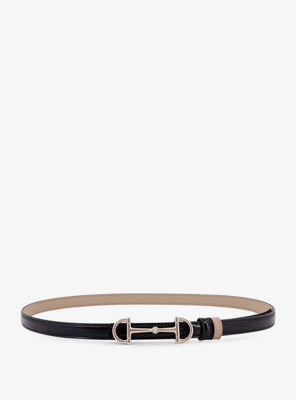 Gucci Leather Belt With Metal Horsebit Black Oatmeal