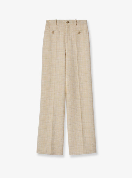 Gucci Cotton Blend Trousers With Checked Pattern Beige White