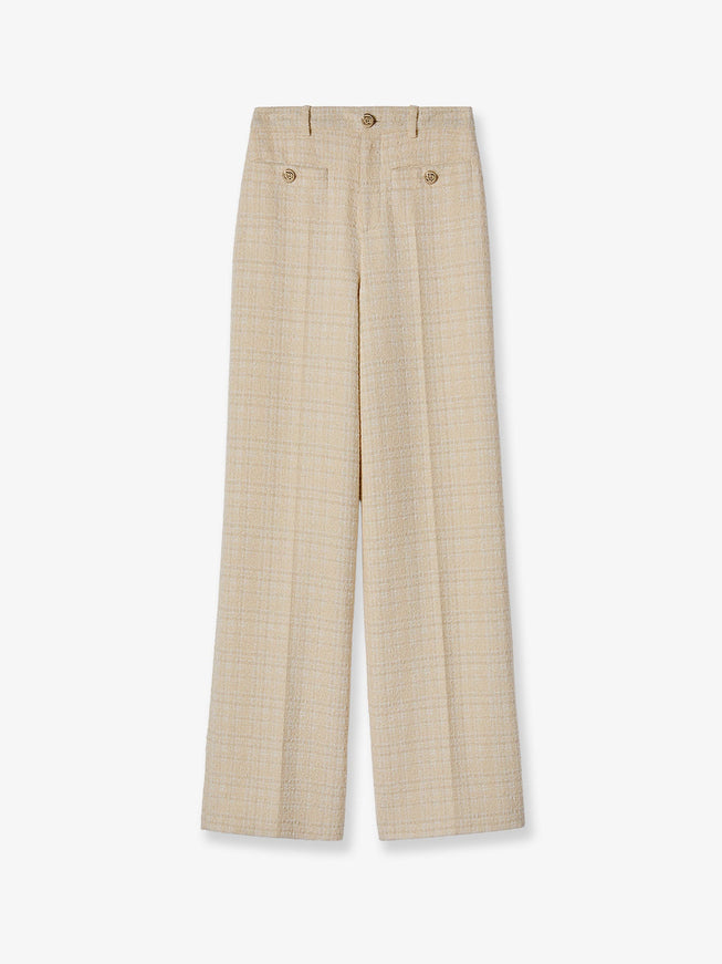 Gucci Cotton Blend Trousers With Checked Pattern Beige White