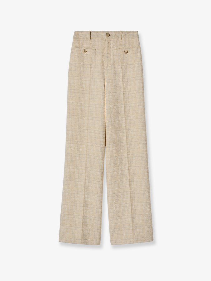 Gucci Cotton Blend Trousers With Checked Pattern Beige White