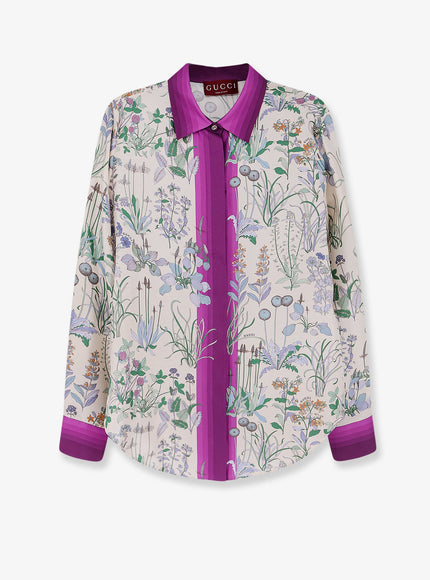 Gucci Printed Silk Shirt Ivory Purple Mc