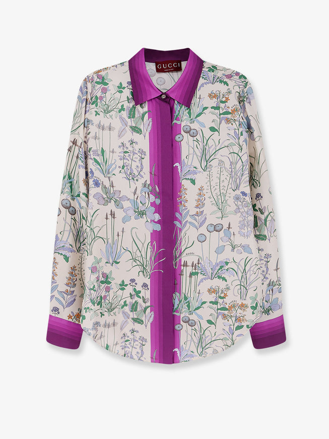 Gucci Printed Silk Shirt Ivory Purple Mc