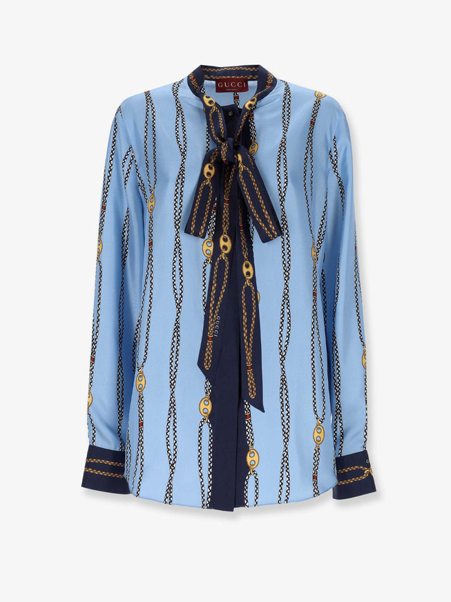 Gucci Printed Silk Twill Shirt Azure Blue Mc
