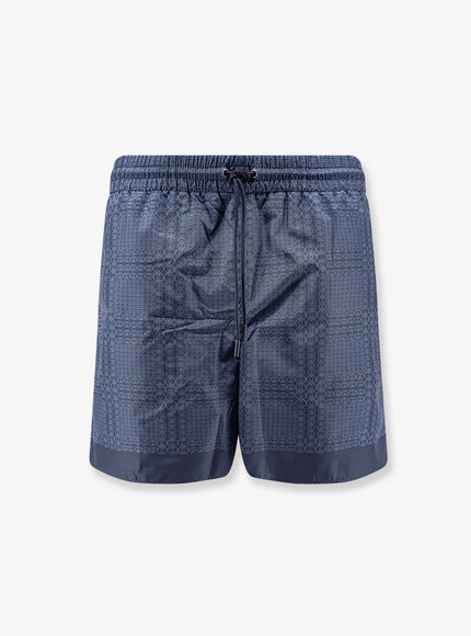 Gucci Nylon Swim Trunks With All-Over Gucci Incrocio Print Blu Navy Blu Royal