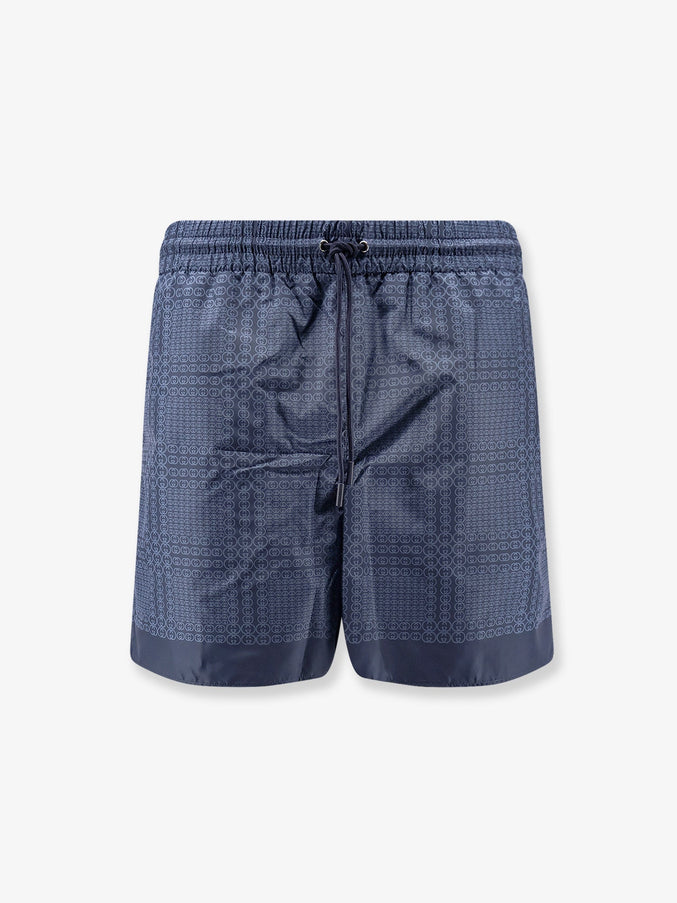 Gucci Nylon Swim Trunks With All-Over Gucci Incrocio Print Blu Navy Blu Royal