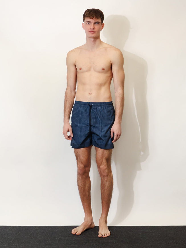 Gucci Nylon Swim Trunks With All-Over Gucci Incrocio Print