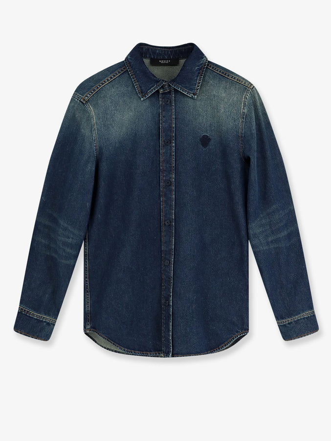 Gucci Certified Washed Cotton Denim Shirt 46 Blue
