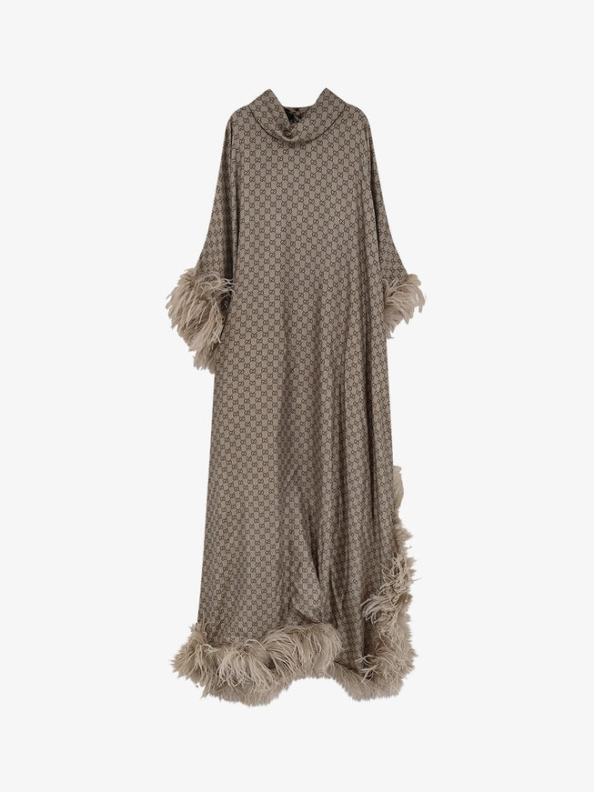 Gucci Gg Silk Kaftano Dress 36 Ambered Leaf