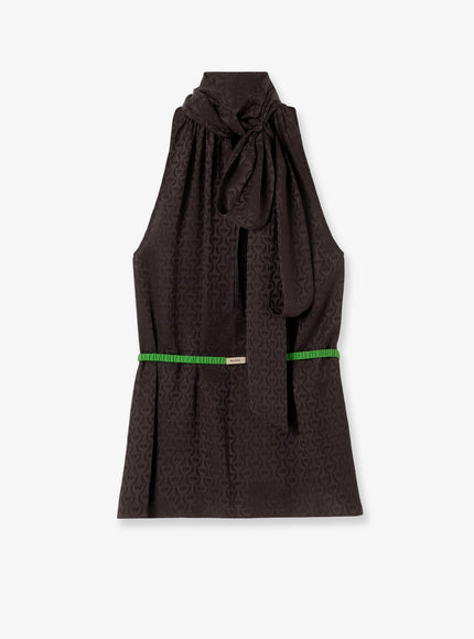 Gucci Horsebit Jacquard Silk Sleeveless Shirt Deep Chocolate