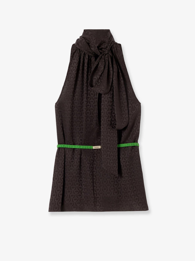 Gucci Horsebit Jacquard Silk Sleeveless Shirt Deep Chocolate