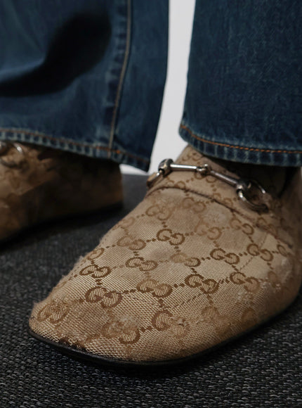 Gucci Vintage-Effect Gg Fabric Loafers
