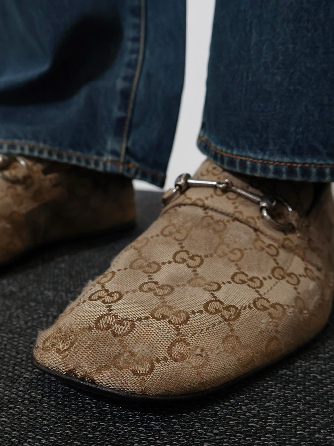 Gucci Vintage-Effect Gg Fabric Loafers