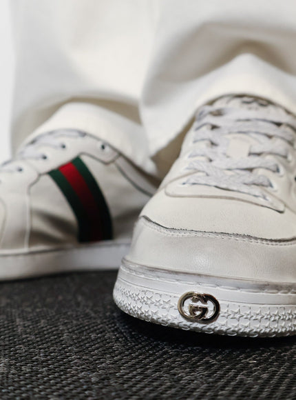 Gucci Leather Sneakers With Web Detail On The Side
