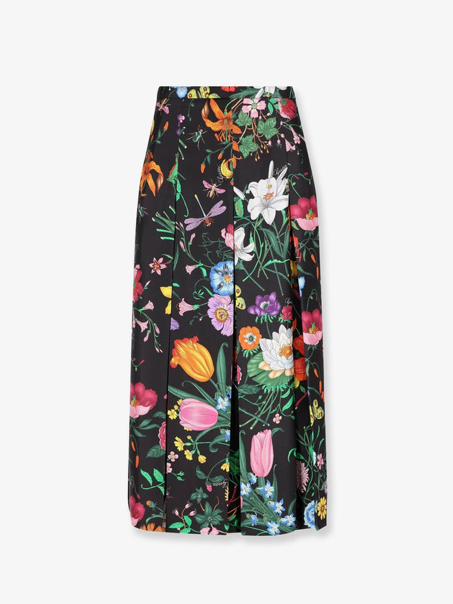 Gucci Silk Midi Skirt With Gucci Flora Print 40 Black