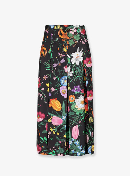 Gucci Silk Midi Skirt With Gucci Flora Print 42 Black