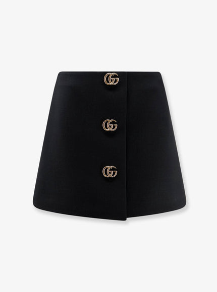 Gucci Wool Crepe Skirt With Double G Button Black