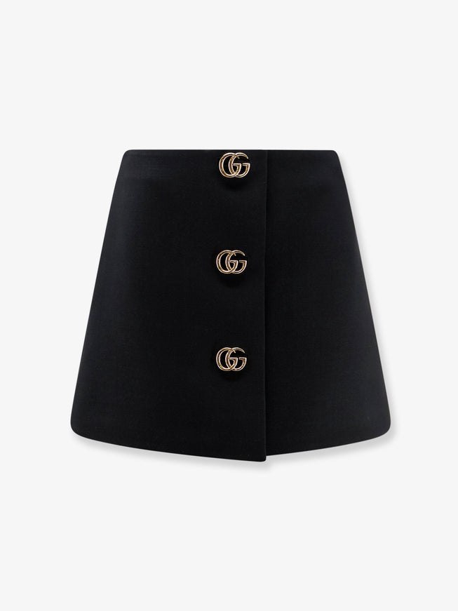 Gucci Wool Crepe Skirt With Double G Button Black