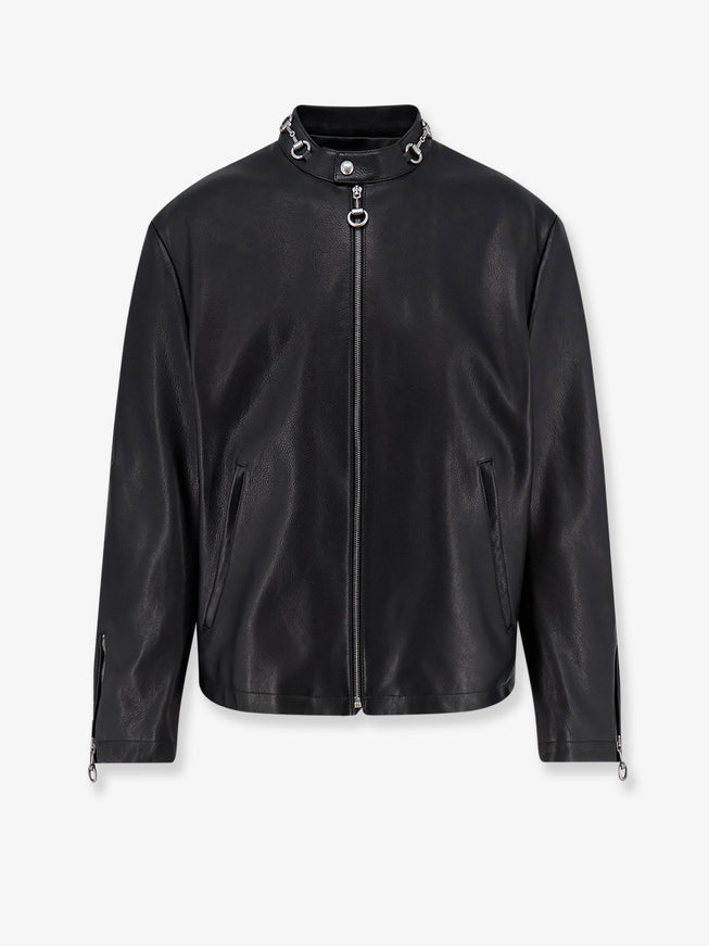 Gucci Leather Jacket With Horsebit Black