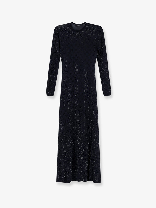 Gucci Long Viscose Dress With Gg Crystals S Black