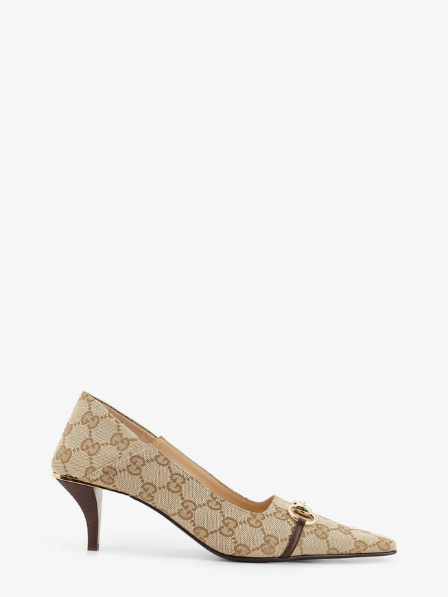 Gucci Vittoria Gg Fabric Pumps With Metal Horsebit Vintage Sand