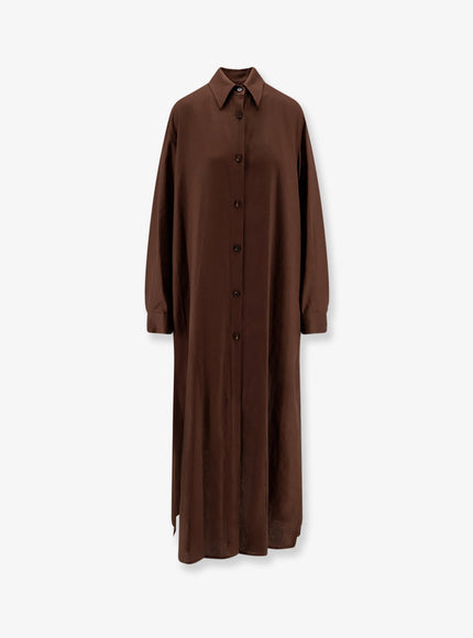 Hevo Arigliano Viscose And Linen Chemisier Dress Brown