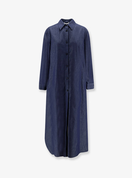 Hevo Arigliano Viscose And Linen Chemisier Dress Blue