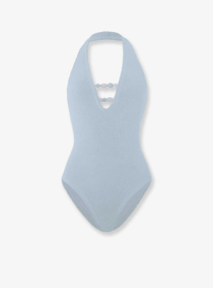 Hunza G Adriana Crinkle Fabric One-Piece Swimsuit Uni Metalliciceblue