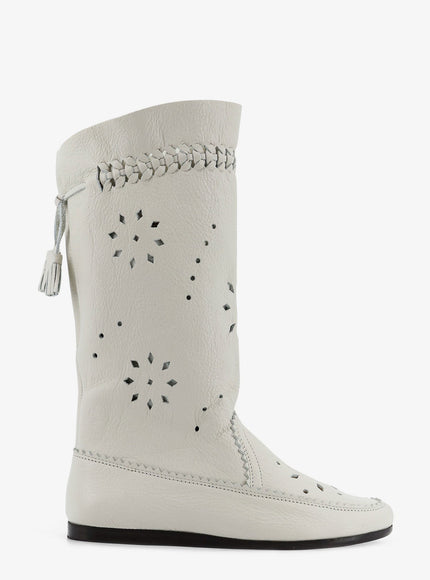 Isabel Marant Welky Leather Boots With Cut-Out Details Chalk