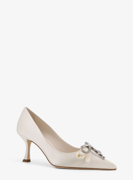 Jimmy Choo Auria Satin Pumps With Crystal Bow Detail