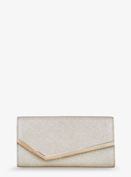 Jimmy Choo Emmie Leather Clutch With All-Over Glitter Uni Platinumice