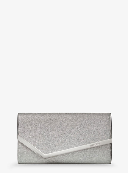 Jimmy Choo Emmie Leather Clutch With All-Over Glitter Uni Silver