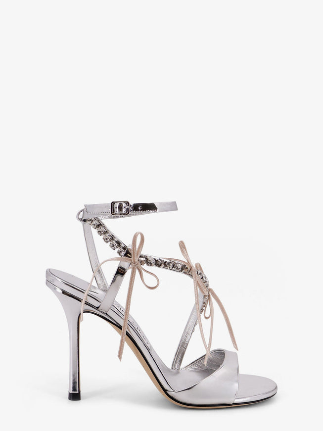 Jimmy Choo Lula Leather Sandals With Rhinestone Detail Silvermacaron