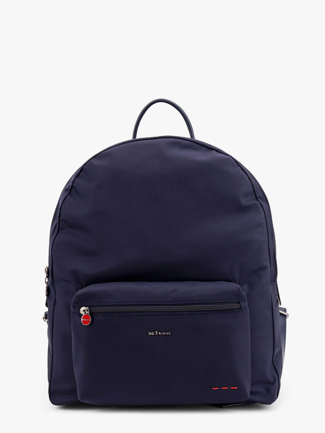 Kiton Ciro Paone Nylon Backpack With Metal Lettering Logo Uni Blu