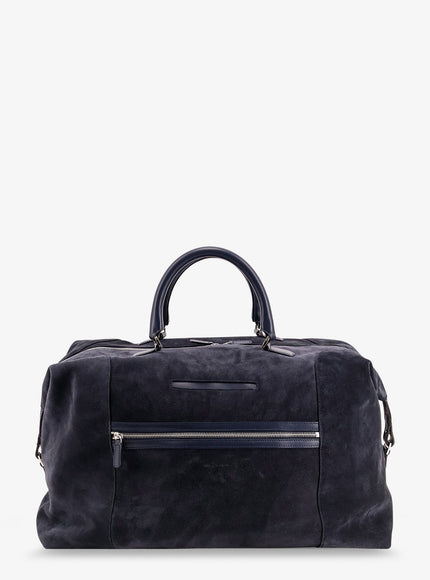 Kiton Ciro Paone Suede Weekend Travel Bag Uni Blu