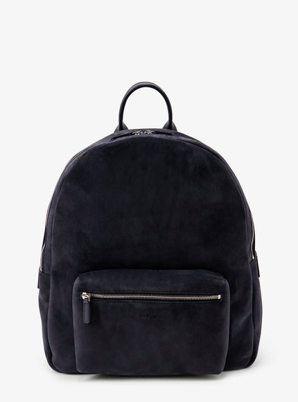 Kiton Ciro Paone Suede Backpack With Engraved Logo Uni Blu