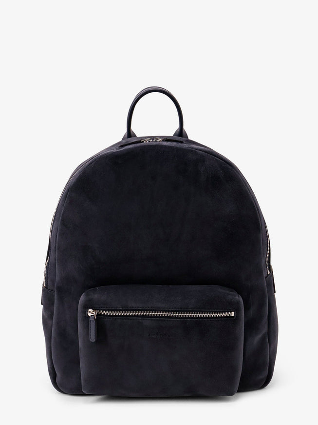 Kiton Ciro Paone Suede Backpack With Engraved Logo Uni Blu