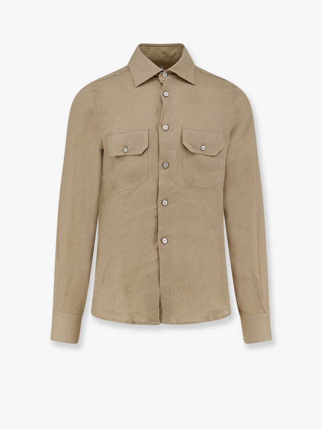 Kiton Ciro Paone Cotton Shirt With Stitched Profiles Beige