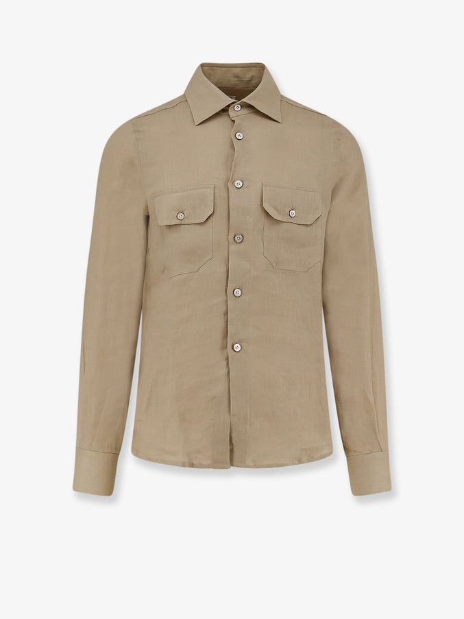 Kiton Ciro Paone Cotton Shirt With Stitched Profiles Beige