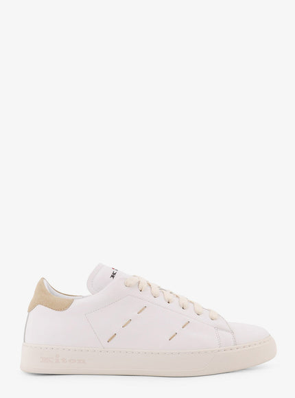 Kiton Ciro Paone Leather Sneakers With Iconic Stitching Bianco