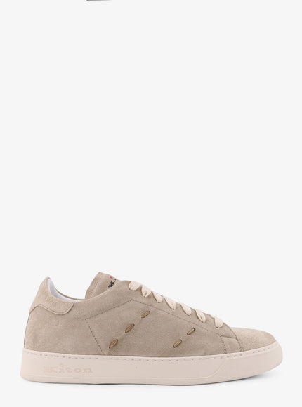 Kiton Ciro Paone Leather Sneakers With Iconic Stitching Sabbia