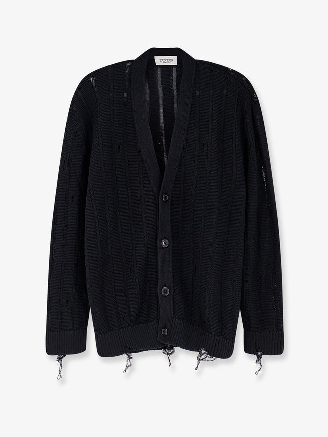 Laneus Cotton Cardigan With Destroyed Effect Nero