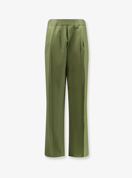 Laneus Viscose And Linen Trousers Verde Militare