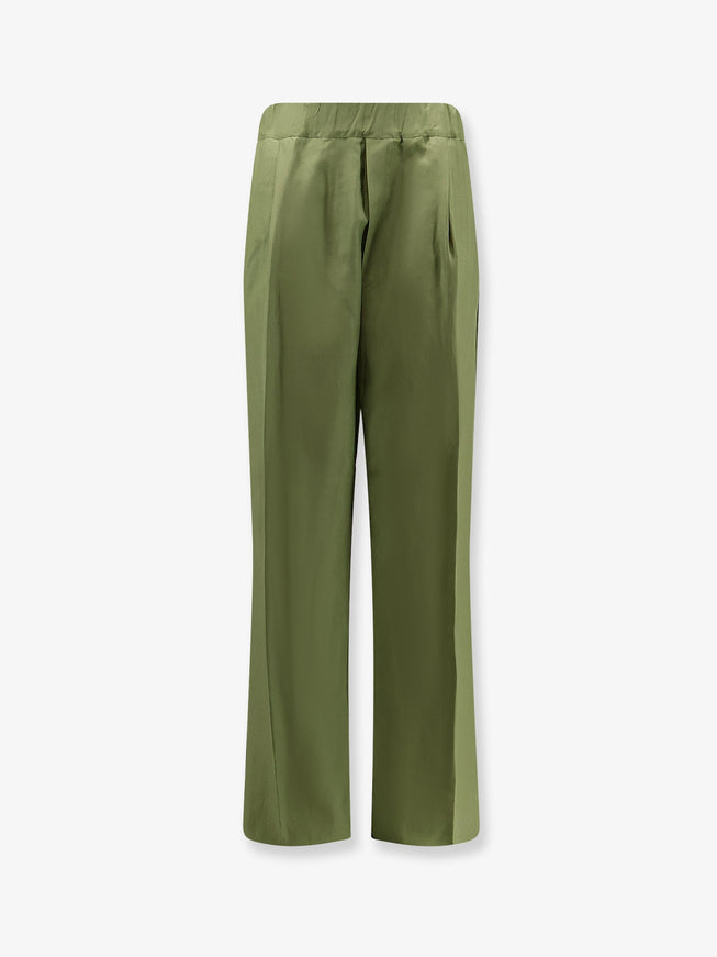Laneus Viscose And Linen Trousers Verde Militare